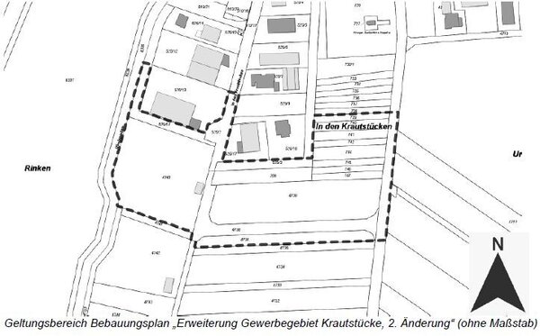 Bild vergr&ouml;&szlig;ern: Geltungsbereich Bebauungsplan &raquo;Erweiterung Gewerbegebiet Krautst&uuml;cke, 2. &Auml;nderung&laquo;